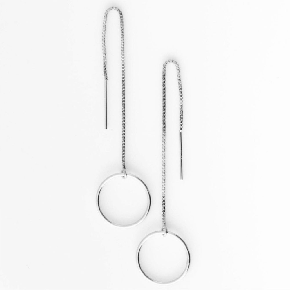 Circle Threader Long Dangle Earrings in Sterling Silver NEW in Box